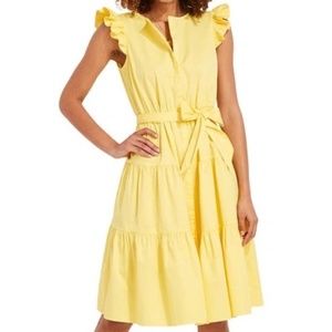 Vineyard Vines Ruffle Sleve Midi Sundress Lemon Squeeze 100% Cotton